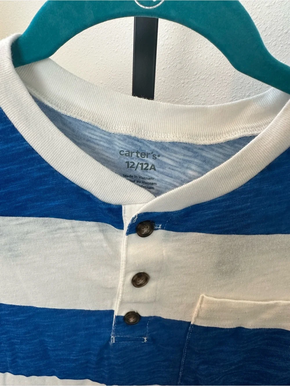 Carter's Blue and White Striped Henley Tee